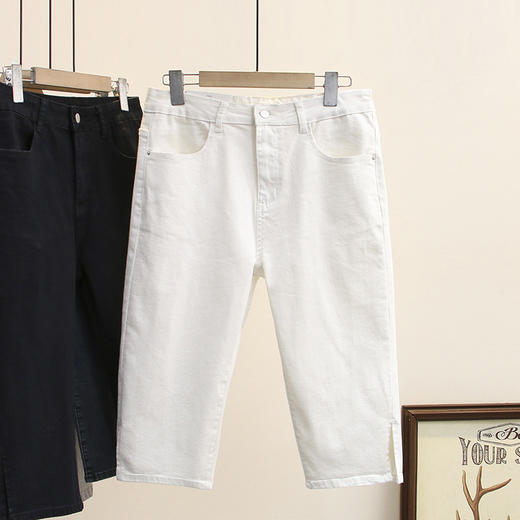 雀说 200斤胖MM夏季新款显瘦弹力开叉七分牛仔裤中裤加大码女装潮4ZF-2128 商品图6