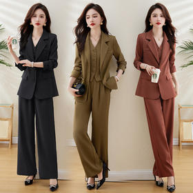HR WS28339简约时尚纯色OL风西服阔腿裤三件套