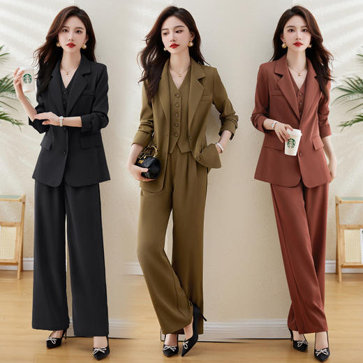 HR WS28339简约时尚纯色OL风西服阔腿裤三件套 商品图0