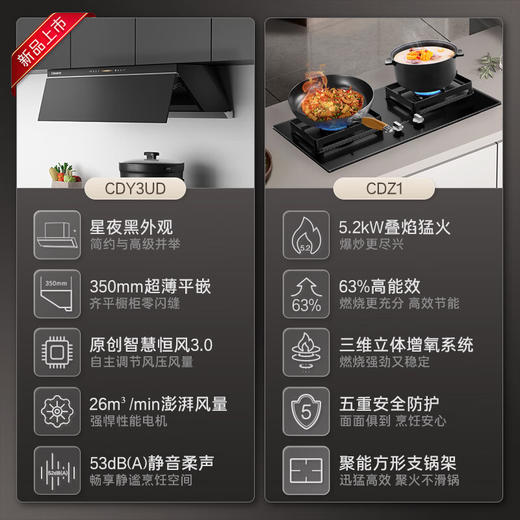 卡萨帝（Casarte）抽油烟机 小炫风超薄平嵌侧吸油烟机燃气灶套装 26风量1100Pa超大静压 CDY3UD天然气 商品图1