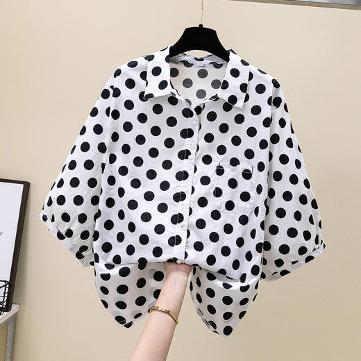 雀说波点纯棉衬衫女五分袖新款宽松休闲翻领上衣小衫AL25003 商品图8