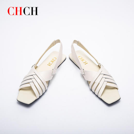 CHCH编织凉鞋女2024夏季新款真皮露趾方头经典缕空罗马鞋女鞋 商品图1