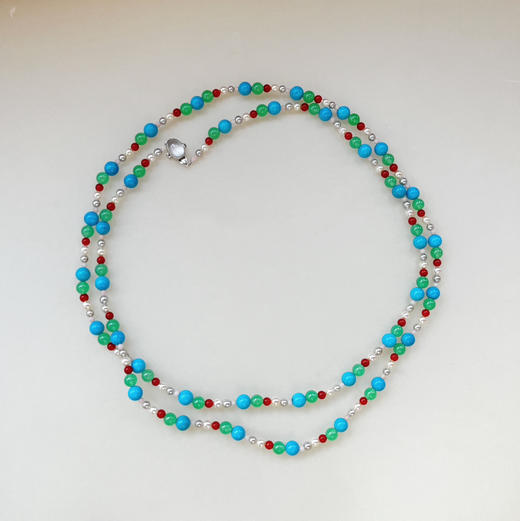 BY EVITA系列 CHIC系列 18K镶月光石、松石、珊瑚、玉髓和AKOYA 项链 商品图0