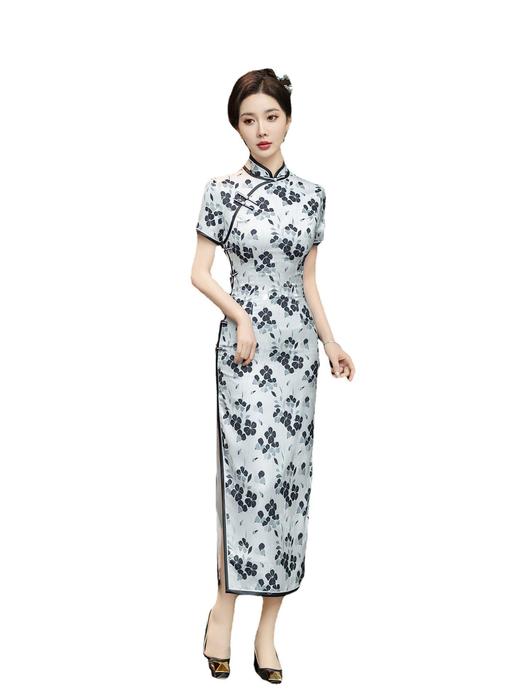 STF-C3166新款春夏季女士长款修身真丝旗袍中长款日常服C3166 商品图4