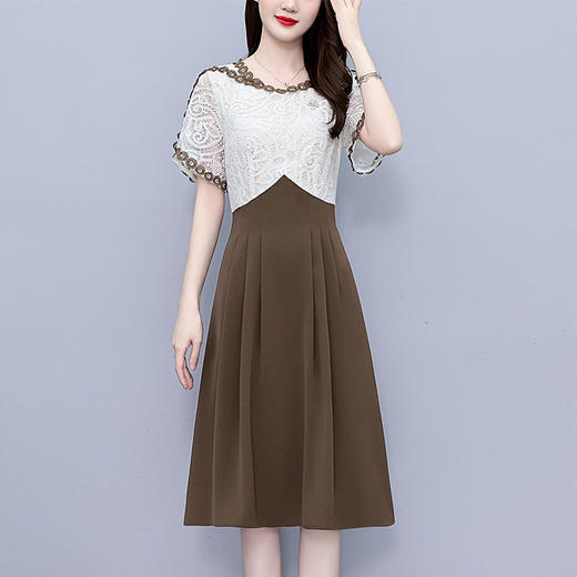 雀说撞色连衣裙女新款时尚洋气圆领减龄假两件显瘦中长裙AL1228 商品图2