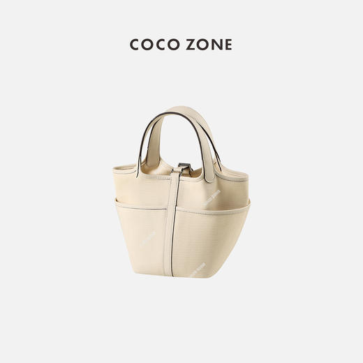 COCO ZONE小众设计帆布拼接平纹手提手拎水桶包23C29471 商品图0