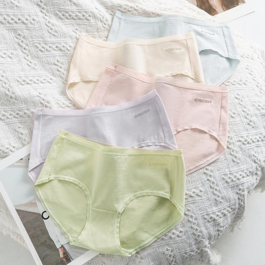 芬腾（5条）内裤女抗菌纯棉裆中腰女士三角裤薄款透气舒适性感大码短裤头 商品图2
