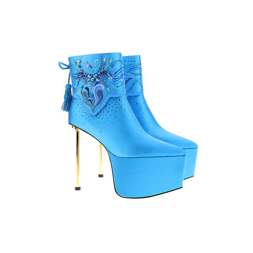 sheme怒歌漫舞系列精美刺绣水晶金色电镀细跟可拆卸靴筒新中式女士短靴可定制 商品图5