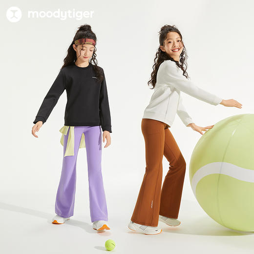 【24年秋新】moodytiger24秋新款女童显瘦高腰运动休闲时尚喇叭休闲裤43211417 商品图4