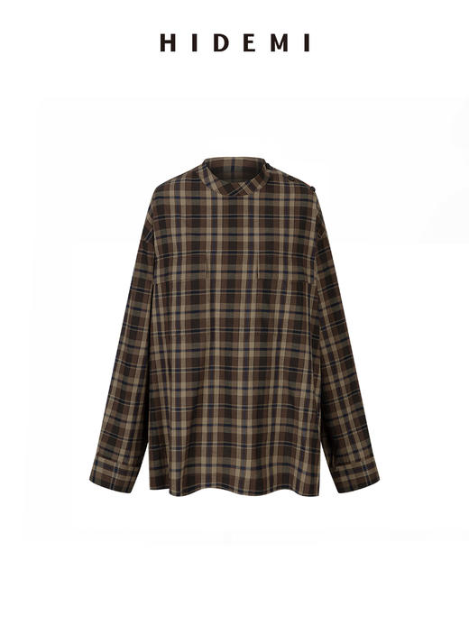 HIDEMI 限定色织格纹极简设计感口袋圆领宽松小男孩衬衫 商品图11