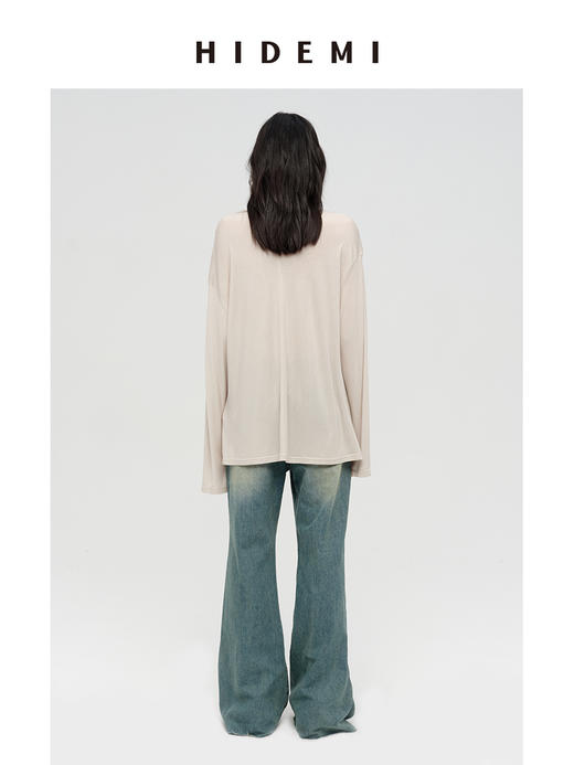 HIDEMI 经典极简立领堆堆领甄选醋酸羊毛弹力绒感针织长袖上衣 奶茶色/艺术炭灰 商品图4
