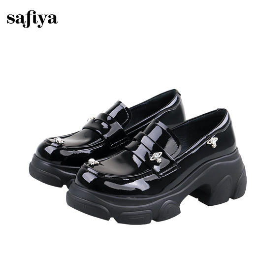 Safiya/索菲娅2024秋学院风漆皮圆头百搭粗跟厚底英伦星钻小皮鞋 SF43112073 商品图1