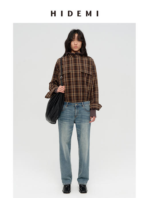 HIDEMI 限定色织格纹极简设计感口袋圆领宽松小男孩衬衫 商品图6