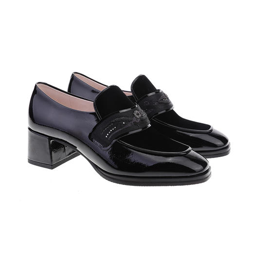 sheme踏地而歌系列漆皮拼接天鹅绒刺绣水晶点缀休闲时尚新中式女士乐福鞋可定制 商品图9