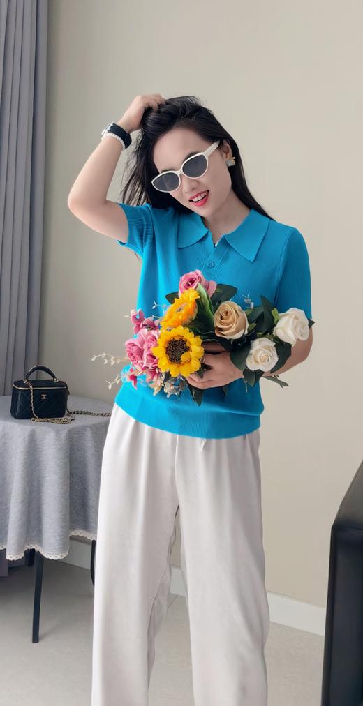 爱琴海蓝色💎显白到发光POLO领亚麻衫 商品图4