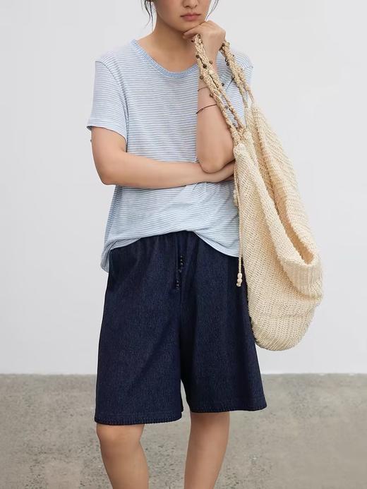 步履不停/4B45043C/休闲纯棉米色牛仔蓝针织五分裤短裤 商品图0