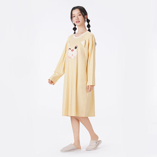 都市丽人睡衣生活家居长袖裙家居服单面无尘棉薄女士棉质睡裙LHT6H2 商品图7