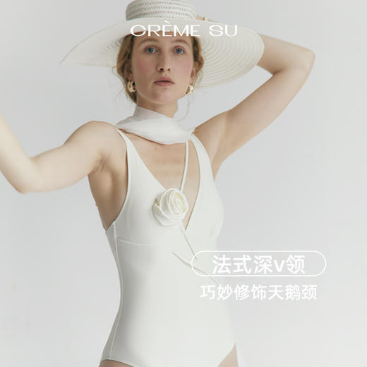 【温泉泳衣】Cremesu弗勒fleurir系列连体泳衣法式v领显瘦立体花海边度假泳衣 商品图2