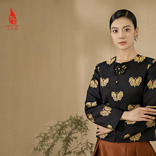 SAINTJOY/上久楷 女式宋锦外套 宋锦黑金短款外套 DWS24022 商品图2