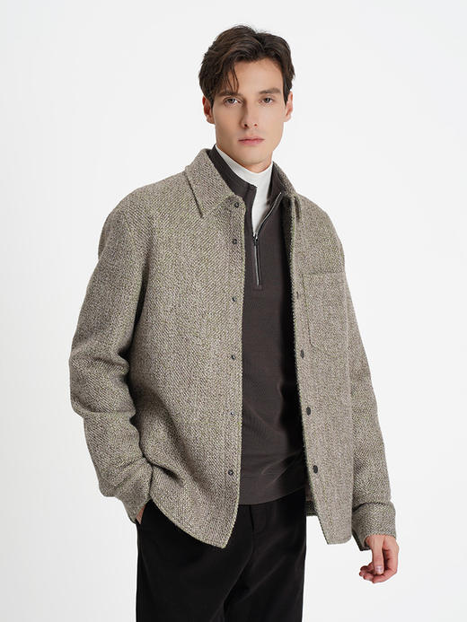 callisto乐行系列卡其色绵羊毛混纺外套 商品图3