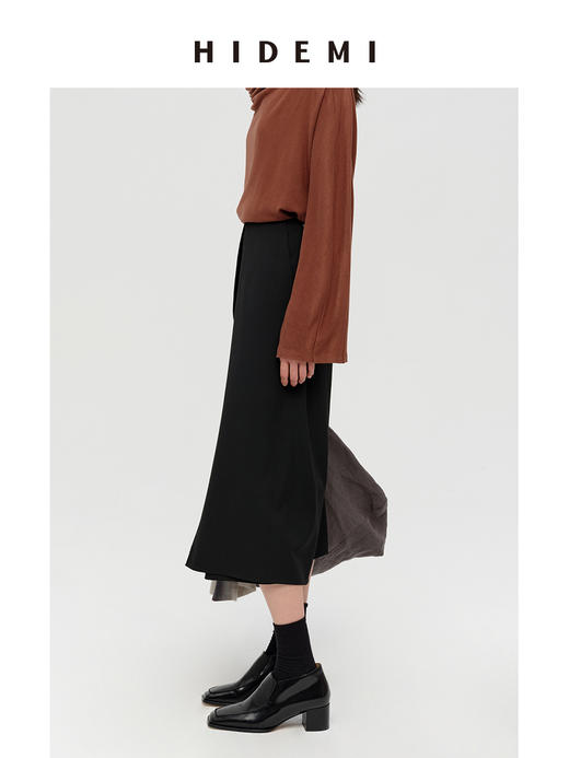 HIDEMI 【当当同款】极简显瘦手工边中高腰立体翻折设计感七分阔腿裤 深灰色/黑色/橄榄棕/奶油米白 商品图10