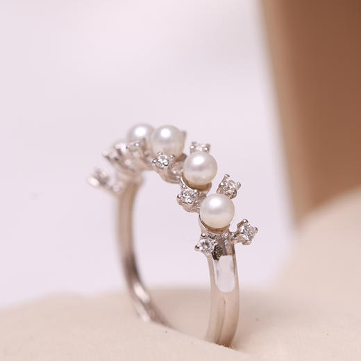 美裕 925银淡水珍珠戒指 可调节 3-4mm 108490W 商品图3