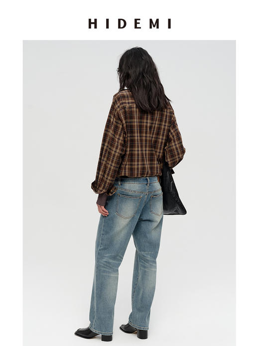 HIDEMI 限定色织格纹极简设计感口袋圆领宽松小男孩衬衫 商品图8