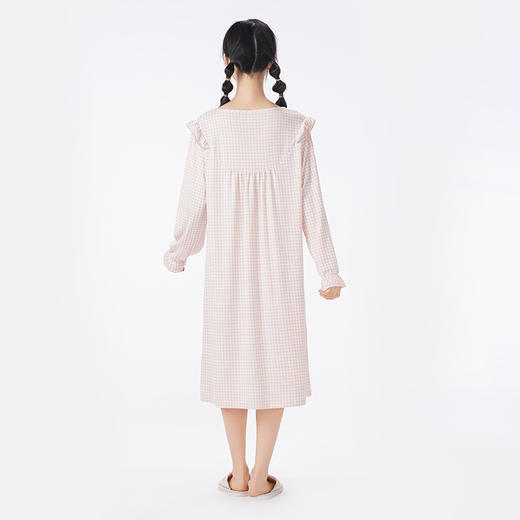都市丽人睡衣会员精选长袖裙家居服针织色织格提花薄女士棉质睡裙LHT6G9 商品图3
