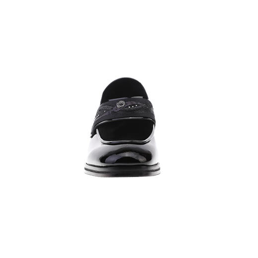 sheme踏地而歌系列漆皮拼接天鹅绒刺绣水晶点缀休闲时尚新中式女士乐福鞋可定制 商品图7