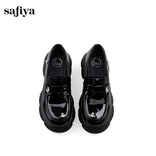 Safiya/索菲娅2024秋学院风漆皮圆头百搭粗跟厚底英伦星钻小皮鞋 SF43112073 商品图6