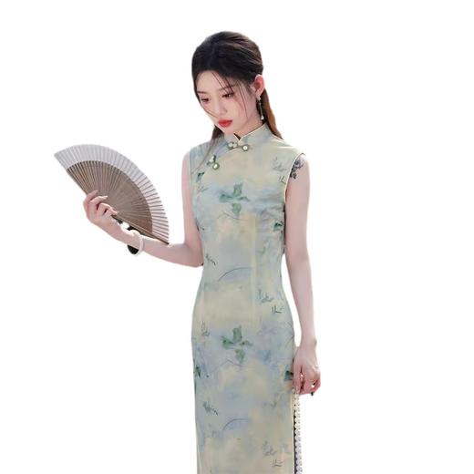 夏款网纱印花无袖改良版绿色修身旗袍SJT676 商品图3
