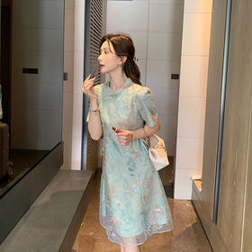 [奢姿轻奢系列]2025夏季新款复古绣花小立领旗袍胖妹妹时尚连衣裙8942860005【1】