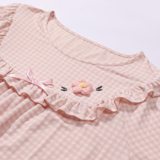 都市丽人睡衣会员精选长袖裙家居服针织色织格提花薄女士棉质睡裙LHT6G9 商品图4