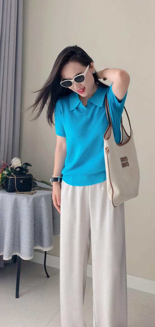 爱琴海蓝色💎显白到发光POLO领亚麻衫 商品图0