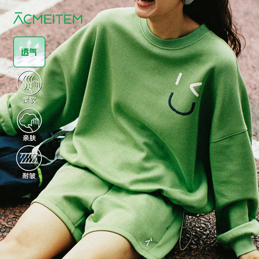 【童品会专属】ACMEITEM爱棵米 户外笑脸空气层卫衣圆领套头印花宽松上衣女士GAF2319006E 商品图0