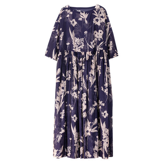 牧衣游原创 印花丝棉连衣裙新款轻薄设计艺术感宽松气质长裙 赫野 商品图4