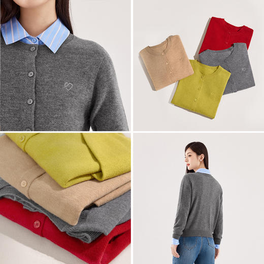 【严选】【心动毛衣】诗凡黎全羊毛圆领针织开衫2024秋新款全成型薄款针织SF8131111 商品图3
