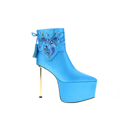 sheme怒歌漫舞系列精美刺绣水晶金色电镀细跟可拆卸靴筒新中式女士短靴可定制 商品图4