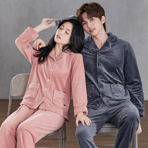 原价214 限时折扣价149.9【海岛绒】芬腾情侣睡衣男女保暖舒适睡衣法兰珊瑚绒秋冬家居服套装 商品图0