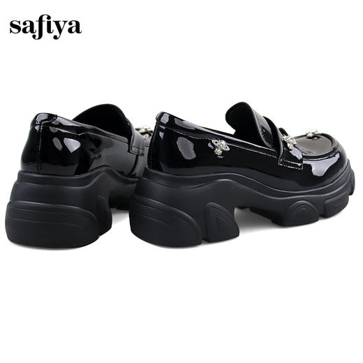 Safiya/索菲娅2024秋学院风漆皮圆头百搭粗跟厚底英伦星钻小皮鞋 SF43112073 商品图5