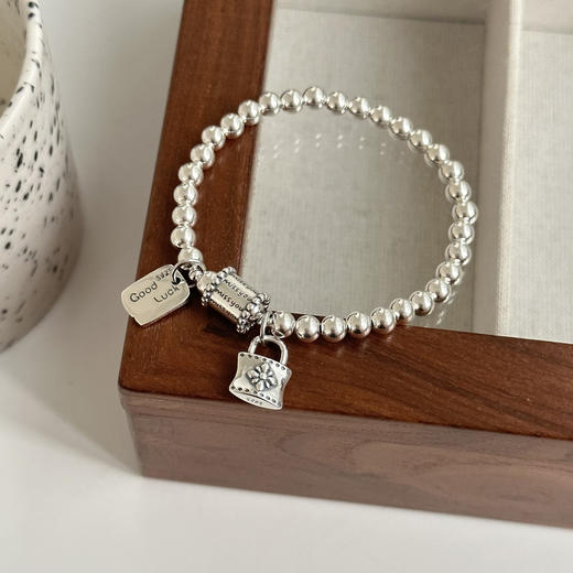 【运动潮人系列❗️个性复古手串】小众复古手环，时尚百搭轻奢感满满，十字架锁头圆珠弹力绳手链，情侣手环，七夕情人节礼物L手工饰品新年礼盒年货礼盒 商品图0