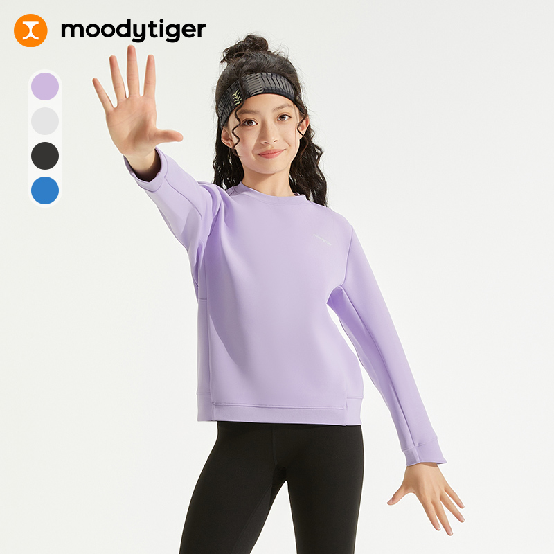 【24年秋新】moodytiger儿童卫衣24秋新款男女童长袖运动宽松圆领上衣43510305