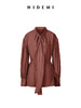 HIDEMI 极简廓形褶皱感立领丝巾绑带多穿式可拆卸腰带微褶衬衫上衣 海鸥灰/古铜砖红 商品缩略图7