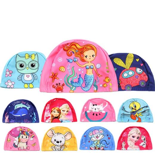 【带质检报告！经久耐用 超弹不勒头】8岁以上儿童泳帽 中大童布泳帽 可爱卡通男女童 新款时尚印花泳帽-QQ 商品图4