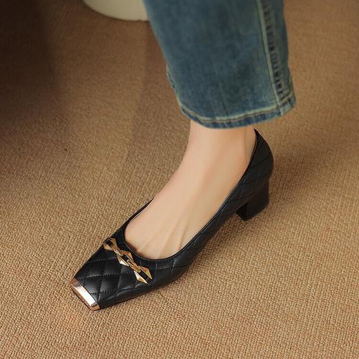 【预售5天】方头粗跟低跟鞋，防踢头金属浅口单鞋YT&365-3 商品图0