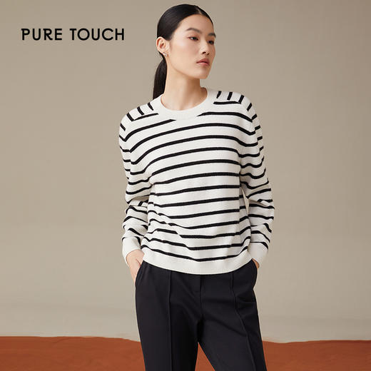 pure touch绵羊毛黑白条纹女士针织衫1302243359 商品图0