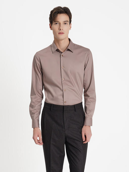 callisto咖色聚酯纤维混纺长袖衬衫 商品图2