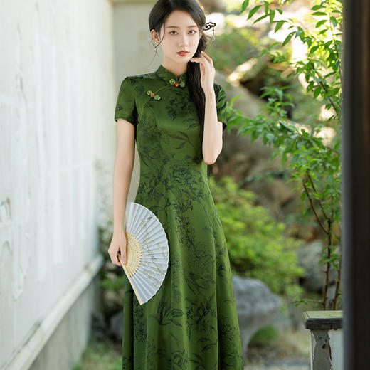 TQX 10949国风连衣裙贵夫人改良大码修身旗袍 商品图1