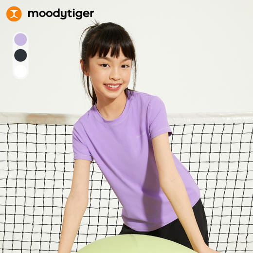 moodytiger24秋新女童休闲运动透气弹力宽松圆领T恤短袖【DR】 商品图0
