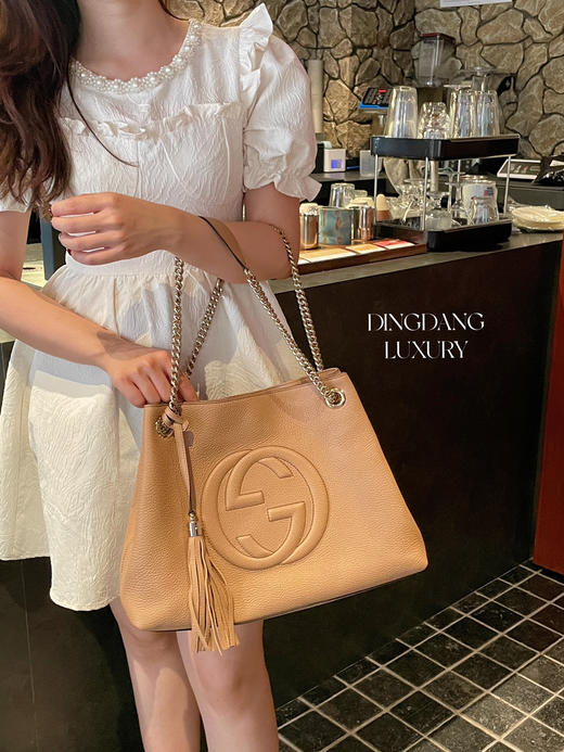 Gucci soho 牛皮 沙漠色 tote包 商品图1